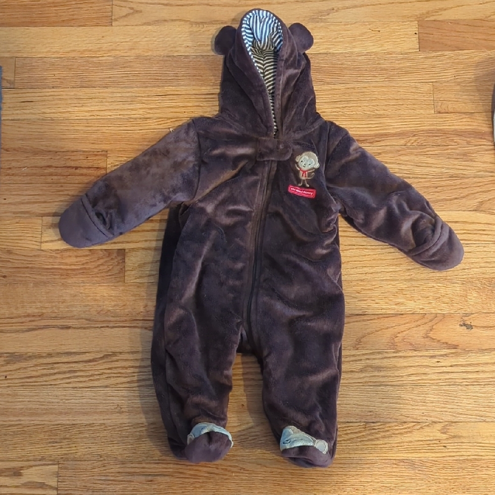 Carter's Extra Warm Brown Plush Monkey Hooded Footie